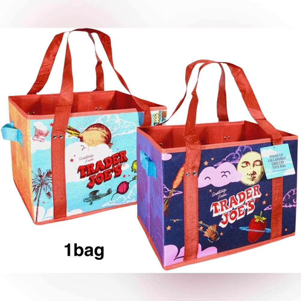 TRADER JOE'S STAND-UP COLLAPSIBLE REUSABLE GROCERY SHOPPING TOTE BAGS - NWT
